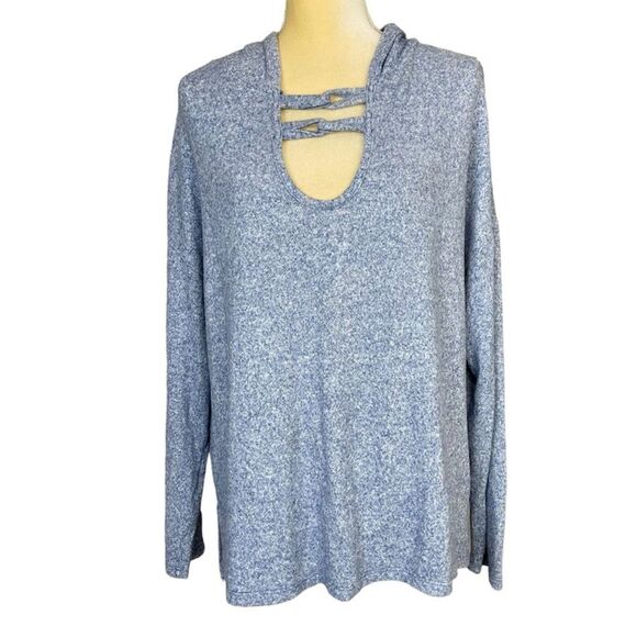 Women Sweatshirt Large Hoodie Blue Long Sleeve Hi-Low Poof New York - Picture 6 of 13